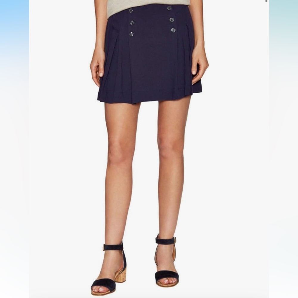 Free People Womens Lovers Lane Pleated Button Detail Mini Skirt Navy Size 2